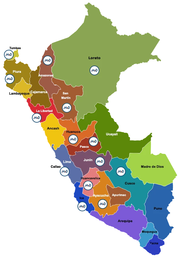 Mapa de cobertura de M&D Asesores Financieros en el Perú